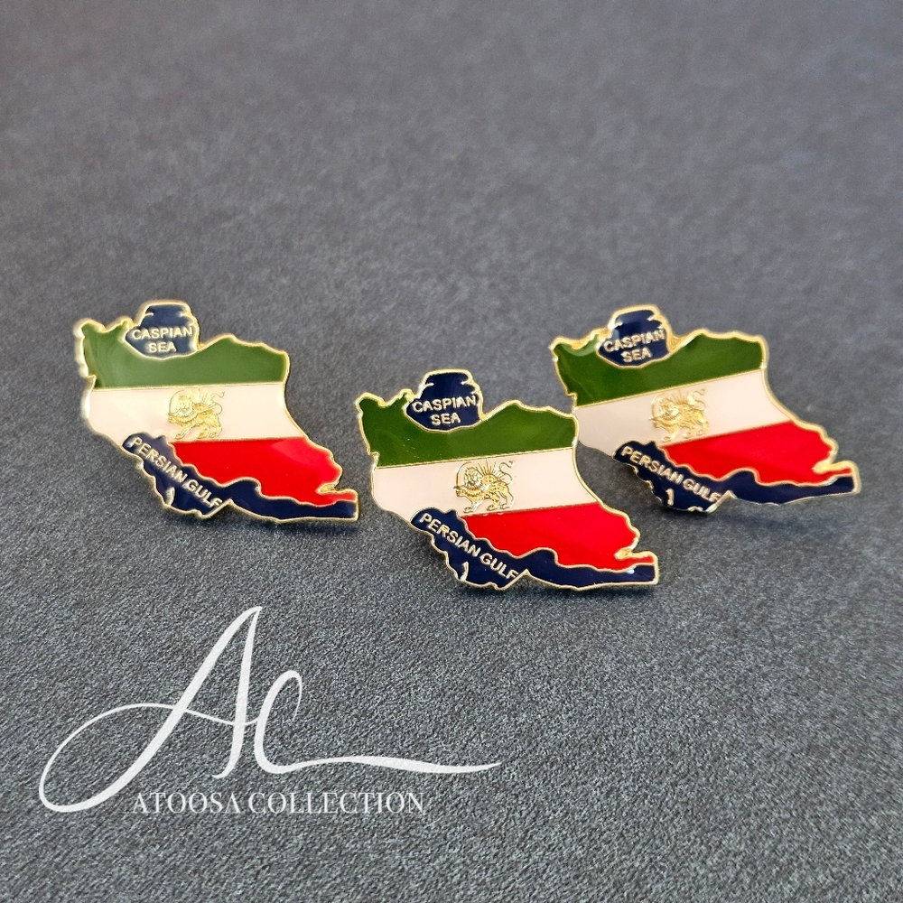 Iran Map Lapel Pin Lion and Sun Flag Women Life Freedom Brooch 3 Pack Bundle